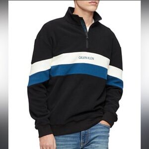 Calvin Klein Black, Blue and White Men's Quarter Zip Sweater